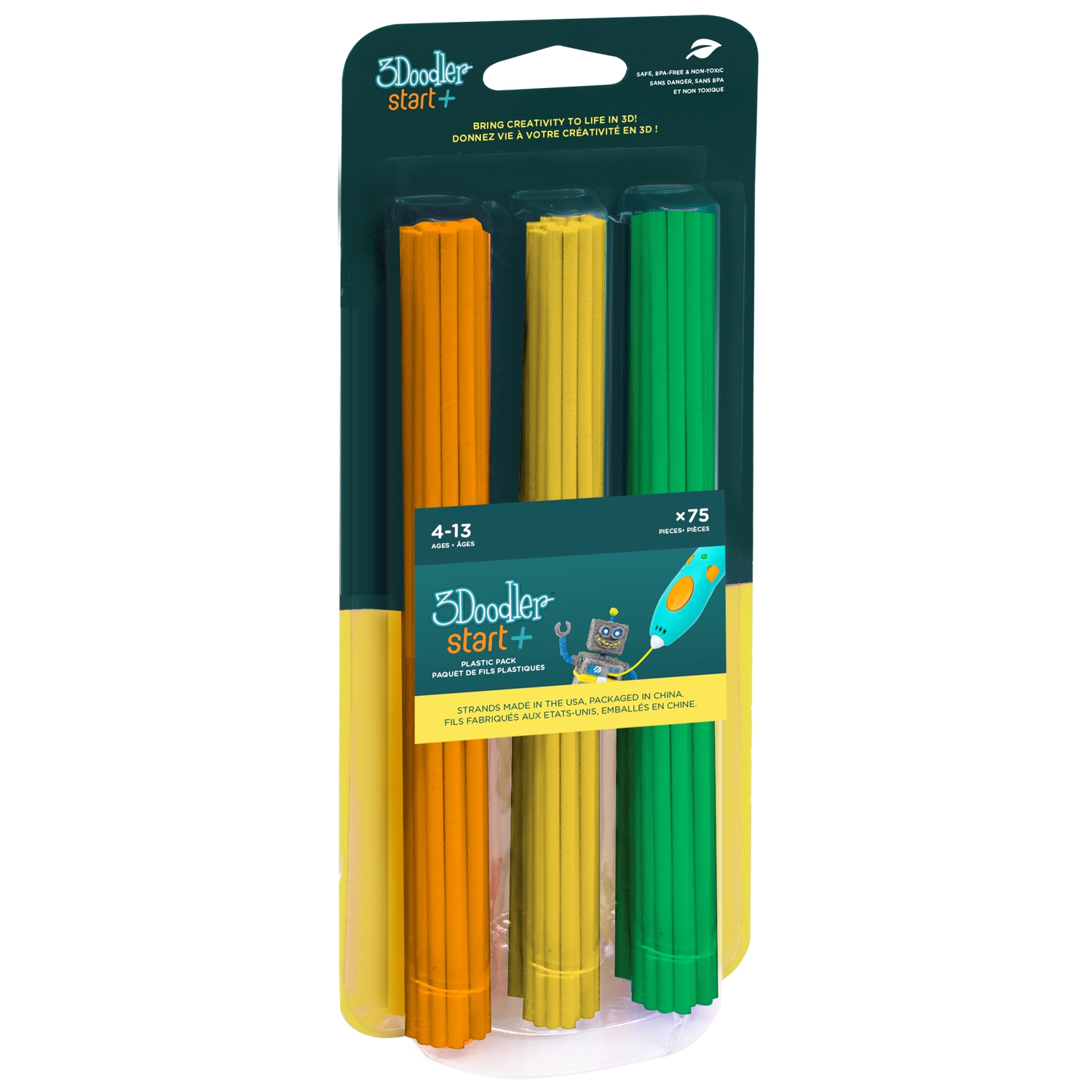 Filament 3Doodler Start, Eko, 2.5mm, 75 sztuk, 3 kolory, Tangerine Tang/ Lemon Zest/Spring Green