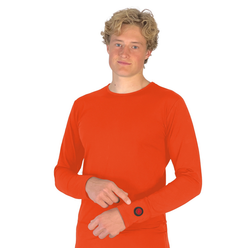 Uppvärmd Glovii-hoodie orange, kolfiber, 3 värmezoner, batteri 2600 mAh