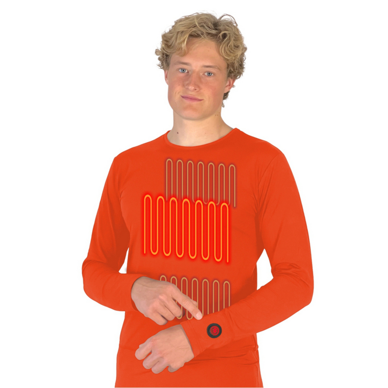 Uppvärmd Glovii-hoodie orange, kolfiber, 3 värmezoner, batteri 2600 mAh