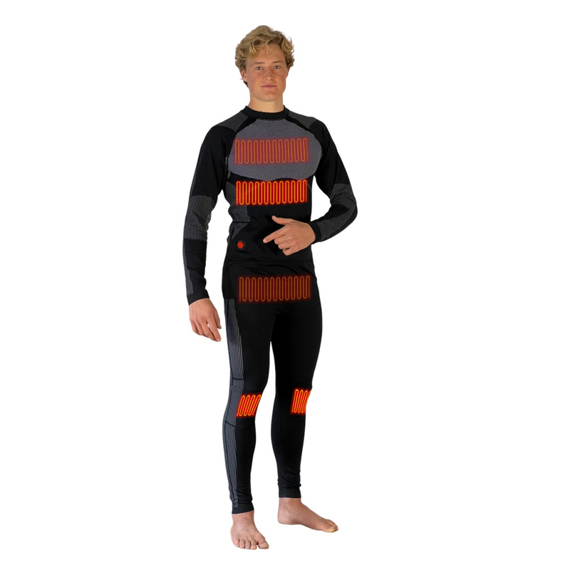 Beheiztes Thermowäsche-Set Glovii schwarz, Oberteil und Hose, 4 Heizzonen, L, XL